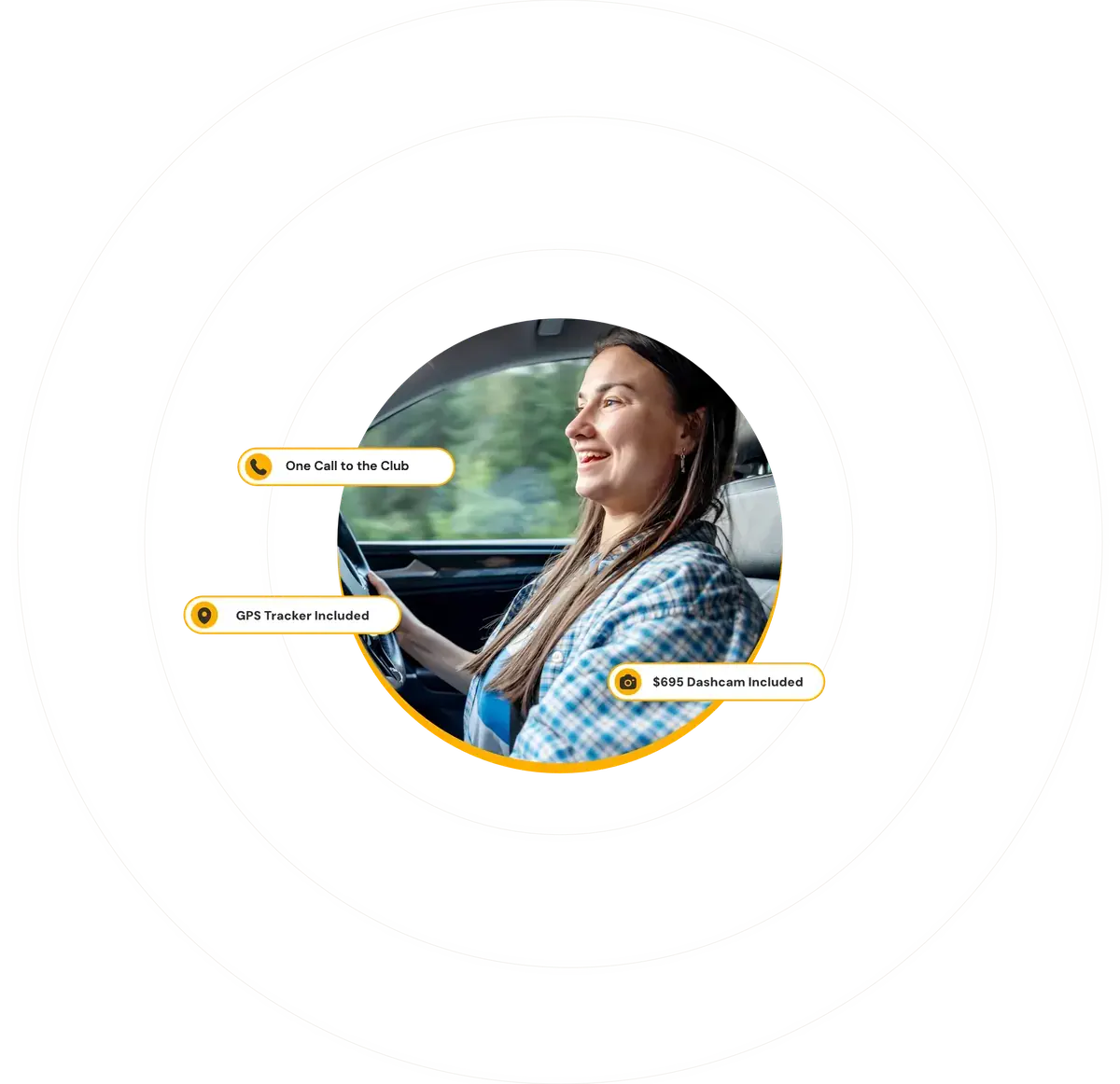 A smiling rideshare driver at the wheel.